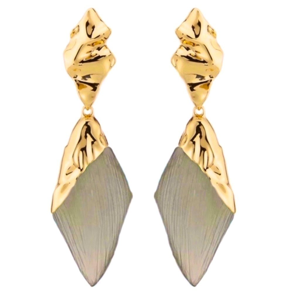 ALEXIS BITTAR • Crumpled Cap Grey Lucite Drop Earrings - Picture 1 of 5